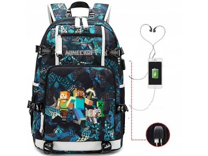 Školská taška, batoh - BIG A4 USB BACKPACK MINECRAFT Vodotesné vzory_4