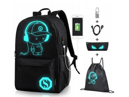 Školská taška - batoh music+peračník+taška na obuv+USB ČIERNY VYPR_0