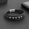 BRANSOLETKA MESKA SKORZANA CZARNA SKORA PLECIONA NA MAGNES STAL SZLACHETNA EAN GTIN 0088898914661
