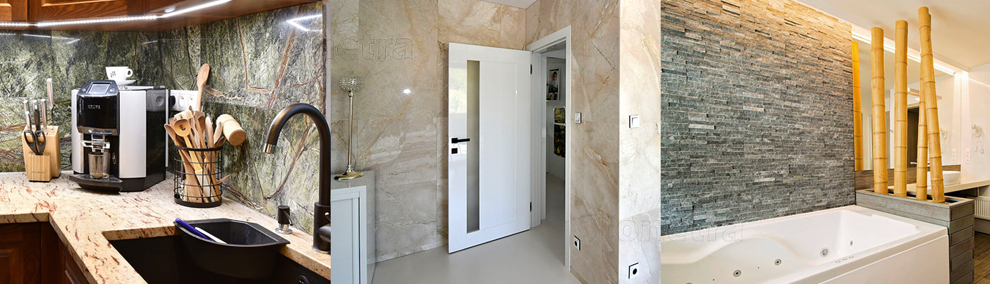 Obklad na stenu z prírodného kameňa - aplikácia v kuchyni, na chodbe alebo v kúpeľni.