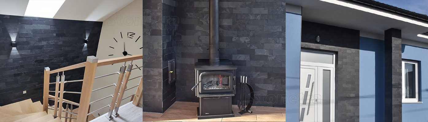 Obklad na stenu z bridlice - univerzálny obklad na schodisko okolo krbu alebo na fasádu.