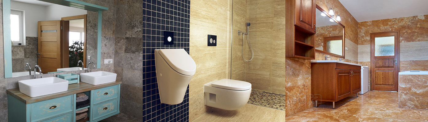 Obklady do kúpelne z prírodného kameňa - moderné kúpeľne s travertínom a mramorom.