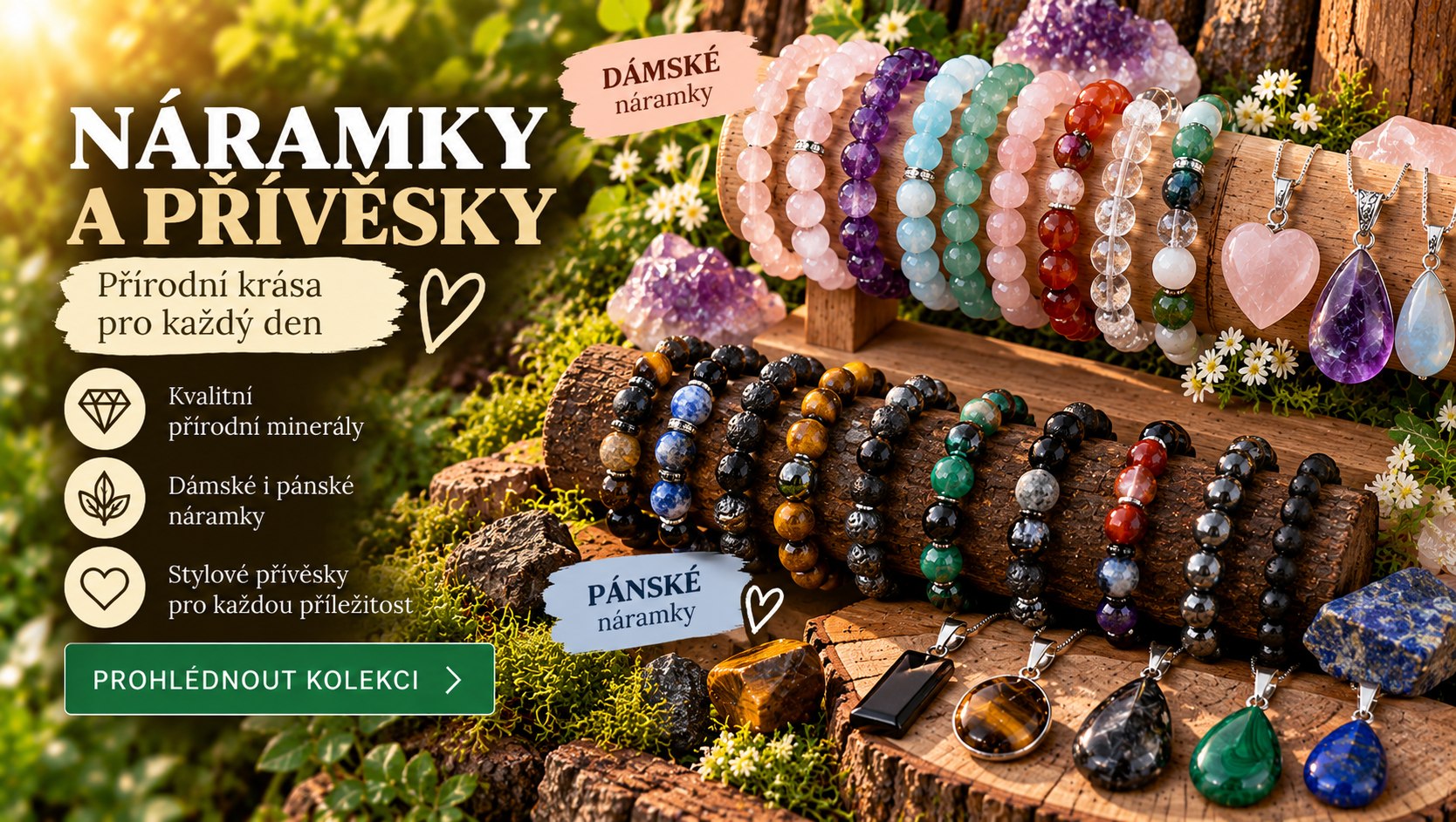 Dámské a pánské náramky a přívěsky z přírodních minerálů