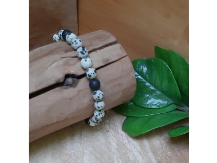 Pánský náramek jaspis dalmatin matný a láva-8mm kuličky