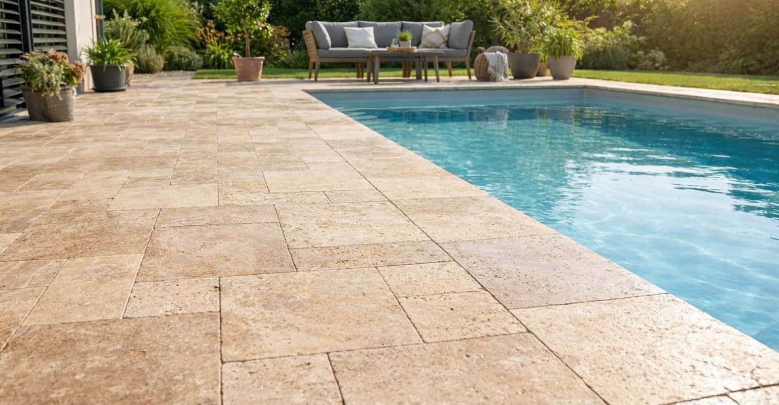 Travertinová dlažba na terasu a k bazénu: Jak vybrat a položit kámen, který v létě nepálí