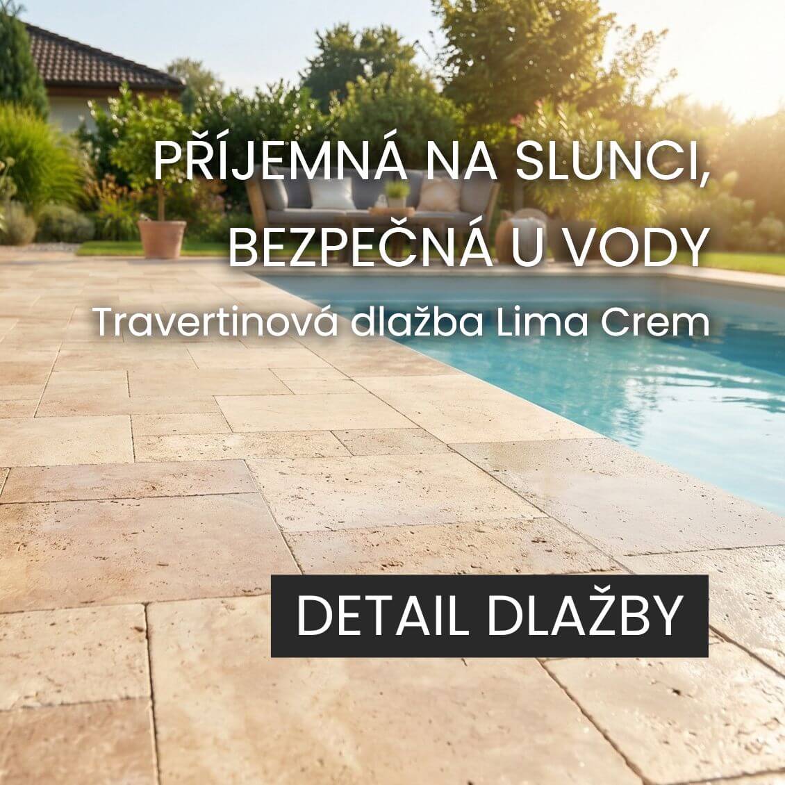 Travertinová dlažba k bazénu Lima Crem