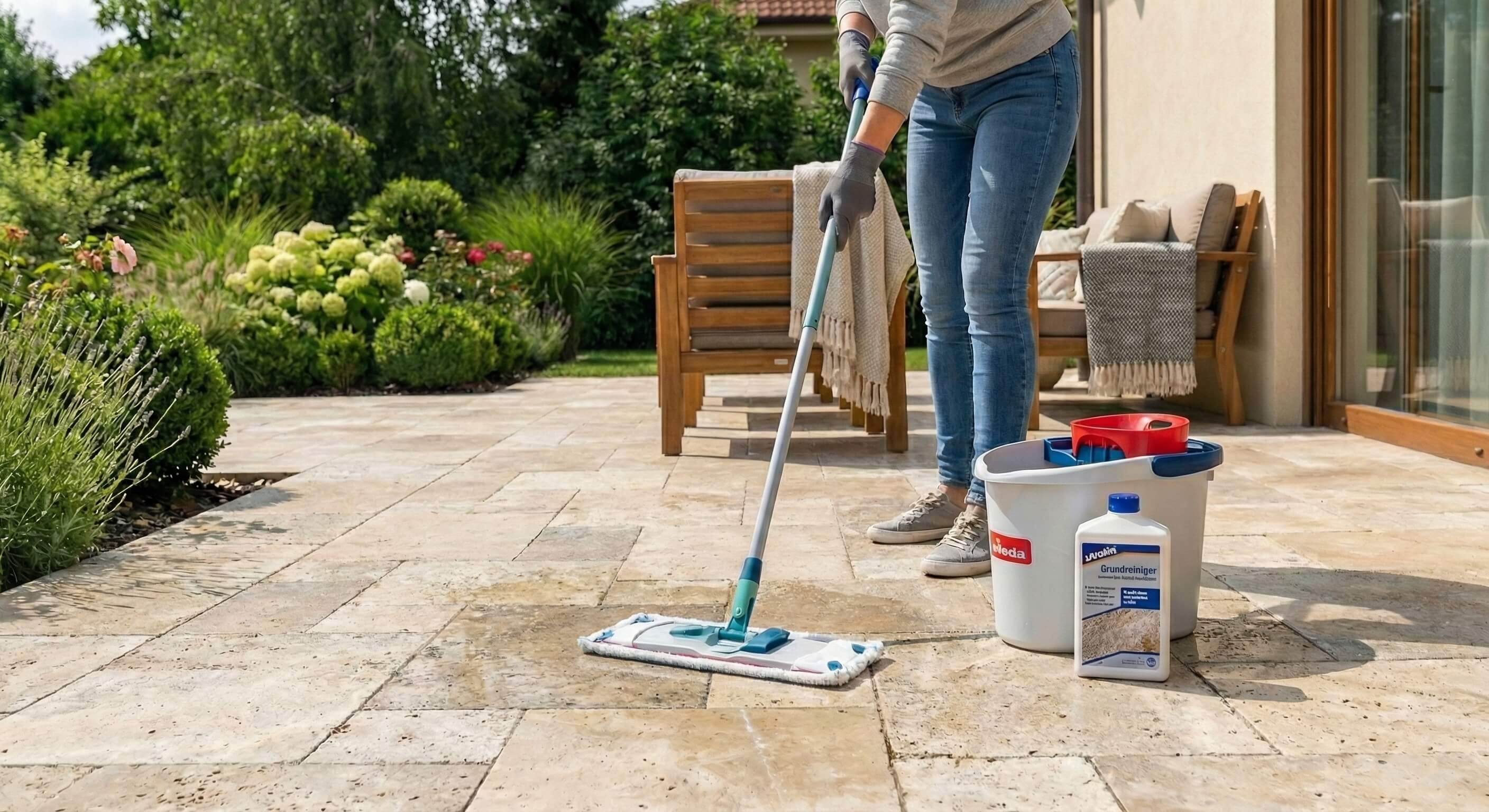 Běžná údržba kamenné nebo keramické venkovní dlažby