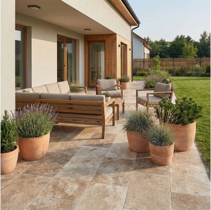 Travertinová venkovní dlažba Rio Multi (béžovo-hnědá) - obdélník 61 x 40,6 x 3 cm