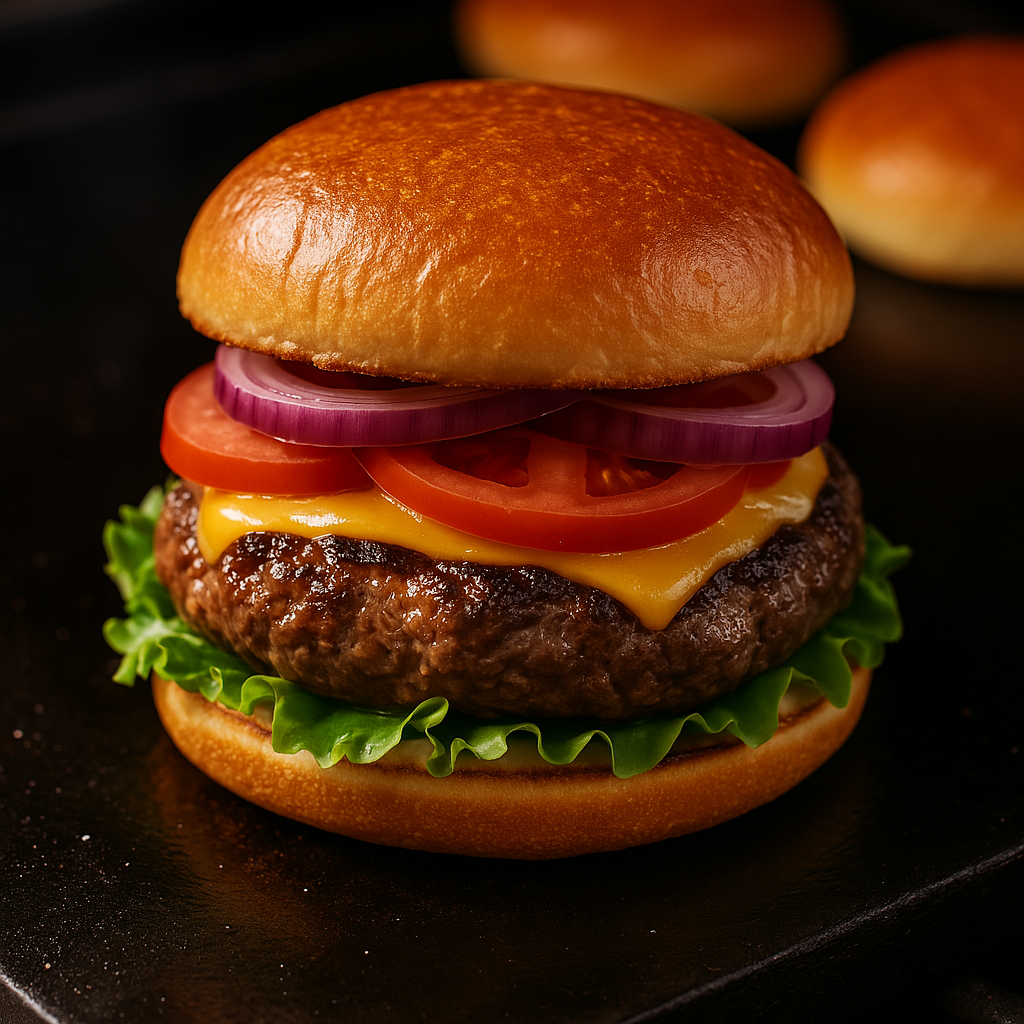 Pořádný hamburger na lávovém kameni