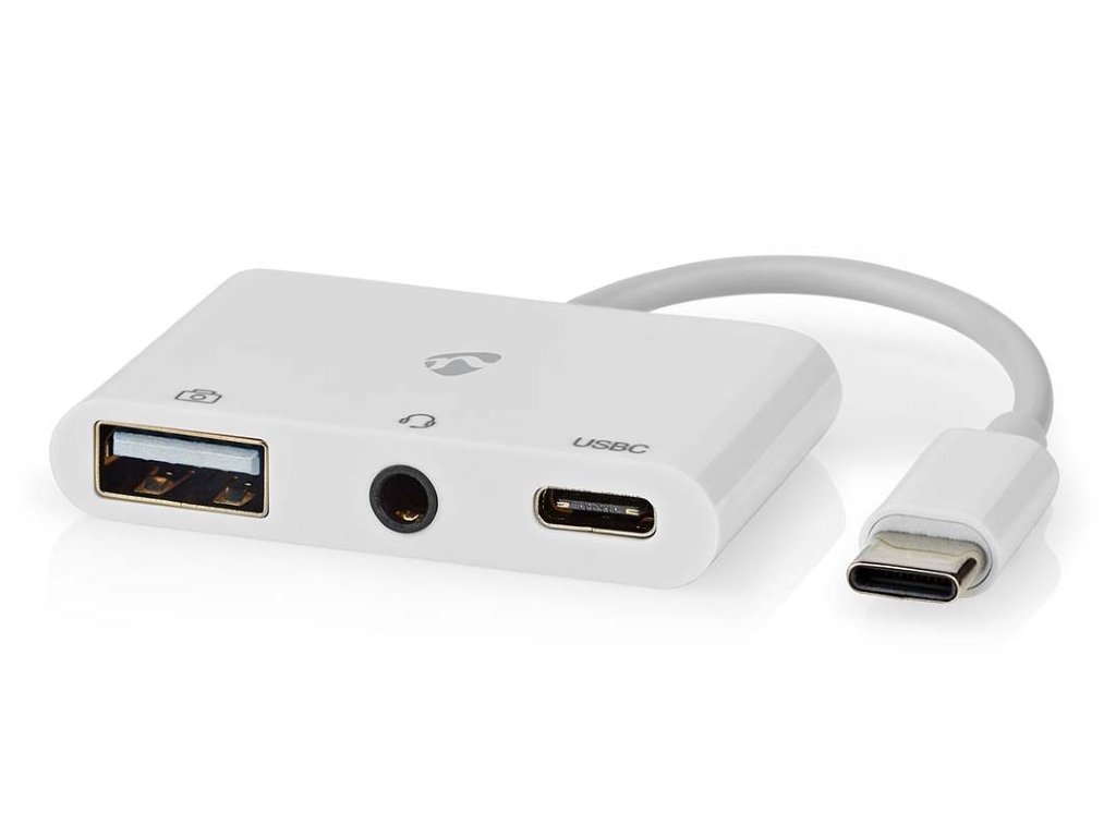 NEDIS USB 2.0 multiport adaptér/ zástrčka USB-C/ zásuvka USB-A/ zásuvka USB-C/ zásuvka 3,5 mm/ 480 Mbps/ kulatý/ blistr