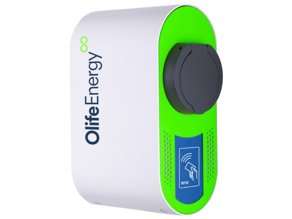 OlifeEnergy EV nabíječ elektromobilů PLUS AC 22kW, Wallbox, Type2, zásuvka, pro DEYE/Solarmi, RFID, automód