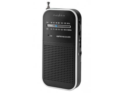 NEDIS přenosné rádio/ AM/ FM/ napájení z baterie/ analogové/ 1.5 W/ výstup pro sluchátka/ hliník/ černé