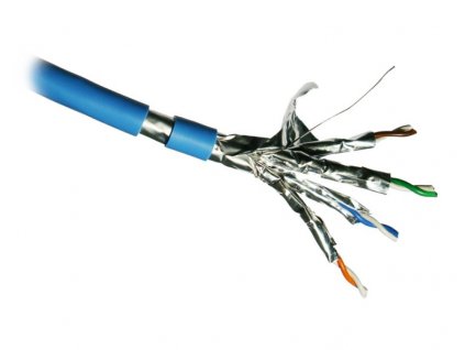 DATACOM F/FTP drát CAT6A  LSOH Eca 500m cívka, plášť modrý