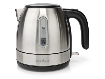 NEDIS rychlovarná konvice KAWK300EAL/ objem 1 l/ otáčení o 360°/ spotřeba 2150 W/ nerezová ocel/ hliník/ stříbrná