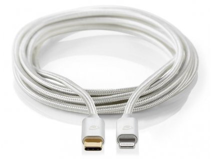 NEDIS PROFIGOLD Lightning/USB 2.0 kabel/ Apple Lightning 8pinový - USB-C zástrčka/ nylon/ stříbrný/ BOX/ 2m