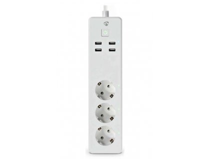 NEDIS Wi-Fi chytrý prodlužovací přívod/ 3x zásuvka typu F/ 16A/ 4x USB/ 1,8m/ Android/ iOS/ Nedis® SmartLife/ bílá