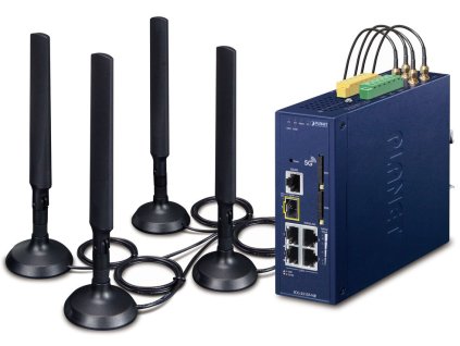 Planet dual 5G/LTE bezpečnostní brána, 2xWAN + 3xLAN/1xSFP, DI/DO, GPS, DIN, IP30, -40/+75°C, dual 9-54VDC