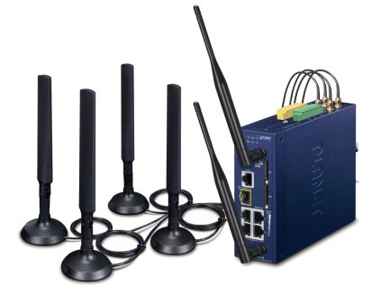 Planet dual 5G/LTE bezpečnostní brána, 2xWAN + 3xLAN/1xSFP, DI/DO, GPS, WiFi, DIN, IP30, -45/+75°C, dual 9-54VDC