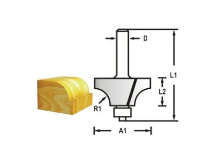 Zaoblovací fréza s ložiskem stopka 8 mm,25,4x13,5x55 mm R=6,35mm