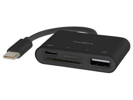 NEDIS USB hub/ 1x USB-C/ 1x USB-A/ 1x USB-C/ 4 porty port/ USB 2.0/ napájení z USB/ SD & MicroSD/ čerrný/ blistr