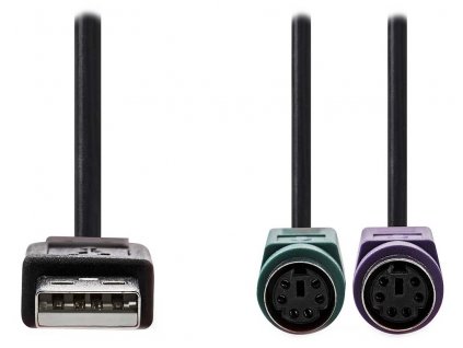 NEDIS USB 2.0 kabel 2v1/ zástrčka USB-A/ 2x zásuvka PS/2/ 480 Mbps/ poniklovaný/ kulatý/ PVC/ černý/ blistr/ 30 cm