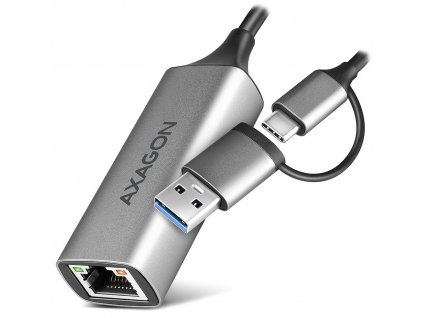 AXAGON adaptér USB-A + USB-C na GLAN(RJ-45) / ADE-TXCA / USB 3.2 Gen1 / 15cm / kovové tělo