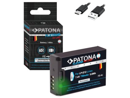 PATONA baterie pro foto Canon LP-E12 750mAh Li-Ion Platinum USB-C nabíjení