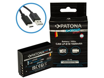PATONA baterie pro foto Canon LP-E10 1020mAh Li-Ion Platinum USB-C nabíjení