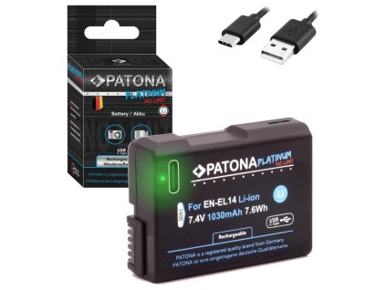 PATONA baterie pro foto Nikon EN-EL14/EN-EL14A 1030mAh Li-Ion Platinum USB-C nabíjení