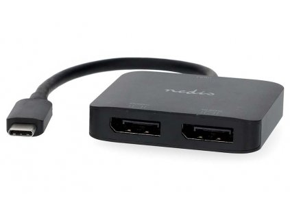 NEDIS kabelový adaptér USB-C/USB 3.2 Gen 1/ USB-C zástrčka - 2x Displayport zásuvka/ kulatý/ černý/ BOX/ 20cm