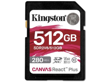 KINGSTON Canvas React Plus 512GB SDXC / UHS-II / U3 / V60 / 280R/100W / Full HD/4K