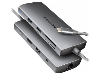 AXAGON multi USB-C 9v1 hub / HMC-8HLSA / USB 3.2 Gen1 / 1x PD 100W / 1xHDMI / 3x USB-A / RJ-45 / 3,5 jack / SD / 20cm