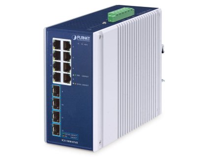 Planet IGS-1000-8T4X průmyslový L2 switch, 8x1Gb, 4x10Gb SFP+, -40~75°C, 9-48VDC, IP30, fanless