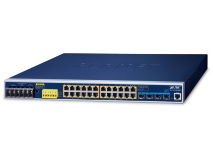 Planet IGS-6325-24UP4X průmyslový L3 switch, 24x1Gb, 4x10Gb SFP+, 24x PoE 802.3bt 720W, -40~75°C, dual 48-54VDC, IP30