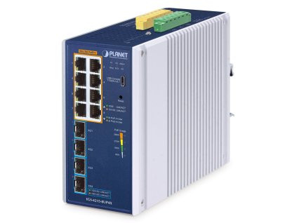 Planet IGS-4215-8UP4X průmyslový L2 switch, 8x1Gb, 4x10Gb SFP+,8x PoE 802.3bt 240W, -40~75°C, dual 48-54VDC,IP30,fanless