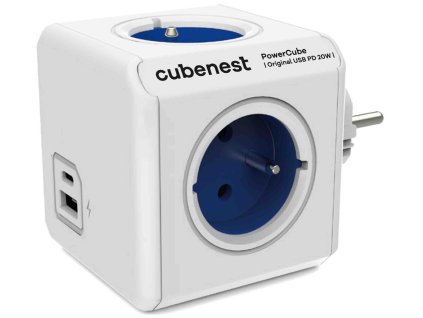 Cubenest Powercube Original USB PD 20W, A+C, 4× zásuvka, bílá/modrá, dětská pojistka, uzemnění, max. 16A/250V~3680W
