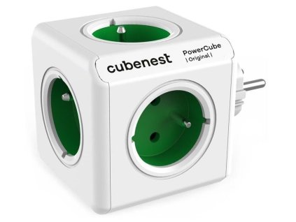 Cubenest Powercube Original,  5× zásuvka, bílá/zelená, dětská pojistka, uzemnění, max. 16A/250V~3680W/50-60Hz