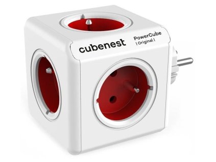 Cubenest Powercube Original,  5× zásuvka, bílá/červená, dětská pojistka, uzemnění, max. 16A/250V~3680W/50-60Hz