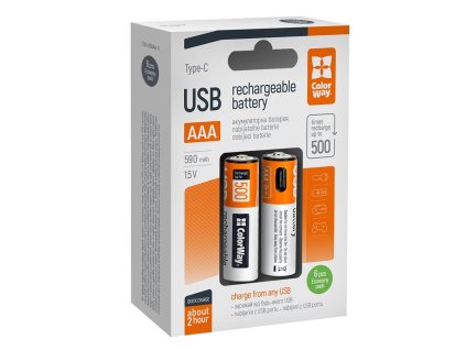 Colorway nabíjecí baterie AAA 590mAh/ USB-C/ 1.5V/ 6ks v balení