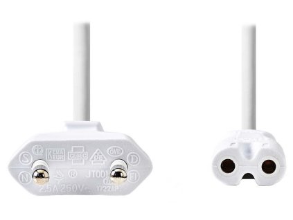 NEDIS napájecí kabel 230V pro adaptéry/ přípojný/ Euro zástrčka/ konektor IEC-320-C7/ dvoulinka/ bílý/ bulk/ 2m