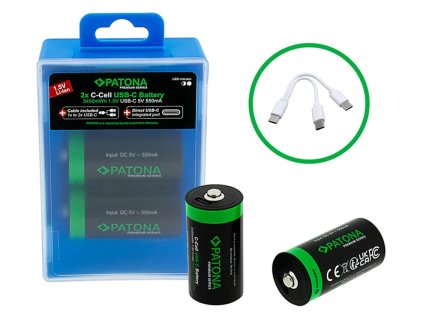 PATONA nabíjecí baterie LR14 (C) Li-lon 2300mAh 1,5V s USB-C nabíjením, 2ks v balení