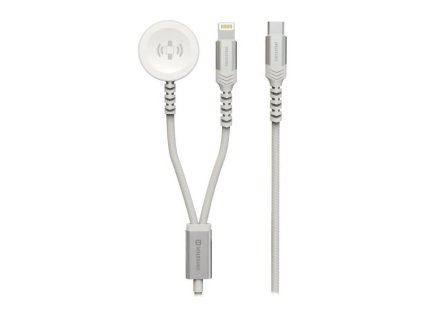 Swissten opletený magnetický kabel 2v1 pro apple watch a lightning, usb-c 1.2 m bílý