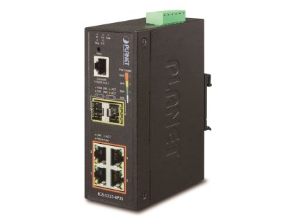 Planet IGS-5225-4P2S průmyslový L3 switch, 4x1Gb, 2x1Gb SFP, 4x PoE 802.3at 144W, dual 48-56VDC, -40~75, IP40