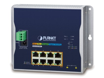 Planet WGS-5225-8P2S plochý L3 switch, 8x1Gb, 2x2.5Gb SFP, 8x PoE 802.3at 240W, 48-56VDC, -40~75°C, IP30, fanless