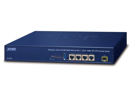 Planet VR-300FP Enterprise router/firewall VPN/VLAN/QoS/HA/AP kontroler, 2x WAN (SD-WAN), 3x LAN, 1x SFP, 4x PoE 802.3at