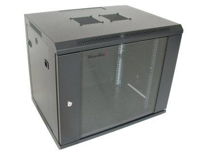 XtendLan 9U/600x450, na zeď, jednodílný, skleněné dveře, černý