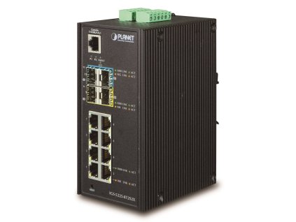 Planet IGS-5225-8T2S2X průmyslový switch, 8x1Gb, 2x1Gb SFP, 2x10Gb SFP+, dual 12-48VDC, -40~75°C, IP30