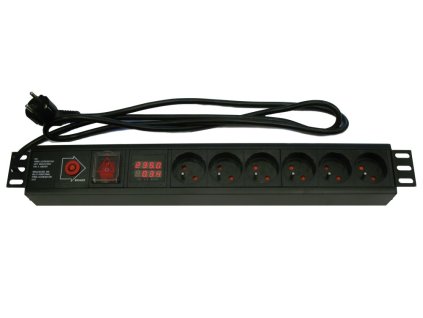 XtendLan 19'' rozvodný panel 6x 230V, ČSN, vypínač, nadproudová ochrana, měření spotřeby (např. při home office), 1,8 m