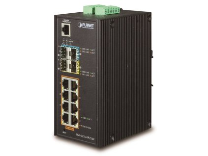 Planet IGS-5225-8P2S2X průmyslový L3 switch, 8x1Gb, 2x2.5Gb SFP, 2x10Gb SFP+, 8x PoE 802.3at 240W,dual 48-56VDC,-40~75°C