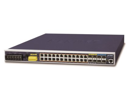 Planet IGS-6325-24P4X průmyslový L3 switch, 24x1Gb, 4x10Gb SFP+, PoE 802.3at 440W, 48-56VDC, -40~75°C, IP30, fanless